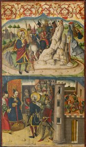 Pyhä Kristofer tapaa Saatanan, Pyhä Kristofer Lykian kuninkaan edessä, 1480-85 tekijältä Martín de Soria