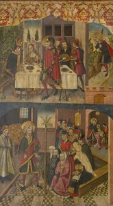 Pyhä Kristofer jättämässä kuninkaan, joka pelkäsi Saatanaa, pyhä Christopher ja hänen käännynnäisiä, 1480-85 tekijältä Martín de Soria