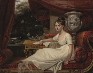 Muotokuva Eleanor Anne Pordenista, Lady Franklinista (1795-1825), sohvalla (öljy kankaalle). tekijältä Mary Ann Flaxman
