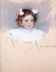 Ellen rusetit hiuksissaan, Looking Right, 1899 tekijältä Mary Cassatt