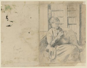 Neulominen kirjastossa recto, Neuloa kirjastossa verso, n. 1881. tekijältä Mary Cassatt