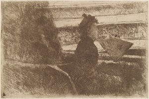 Nainen mustassa, logessa, oikealle päin, c. 1880. tekijältä Mary Cassatt