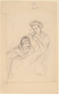 Margot nojaa Reinen polvea vasten tekijältä Mary Cassatt