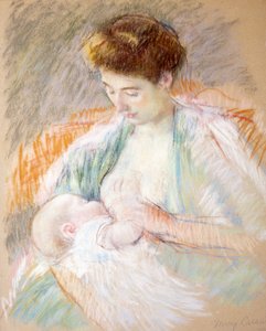 Äiti Rose hoitaa lastaan, n. 1900 (pastelli paperille) tekijältä Mary Cassatt