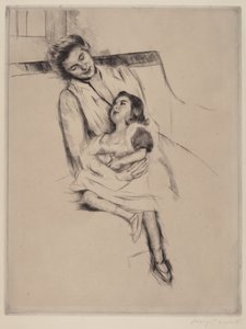 Reine ja Margot istuvat sohvalla nro 2, c. 1902. tekijältä Mary Cassatt