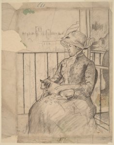 Susan parvekkeella koira sylissään [etupuoli] tekijältä Mary Cassatt