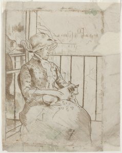 Susan parvekkeella pitelemässä koiraa [verso], n. 1883. tekijältä Mary Cassatt