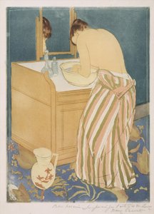 Nainen kylpemässä (La Toilette), 1890-1 (Kipsipiirto ja akvatintta) tekijältä Mary Cassatt