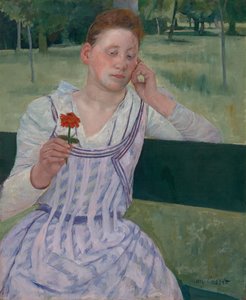 Nainen ja punainen tsinnia (Haaveilu) tekijältä Mary Cassatt