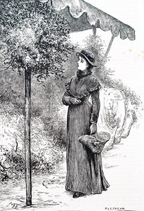Nainen ostaa hollya käyttääkseen joulukoristeisiin. Kirjailija Mary Ellen Edwards (1838-1934), englantilainen taiteilija tekijältä Mary Ellen Edwards