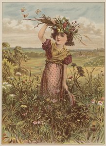 Tyttö kukilla ja perhosilla (chromolitho) tekijältä Mary Ellen Edwards