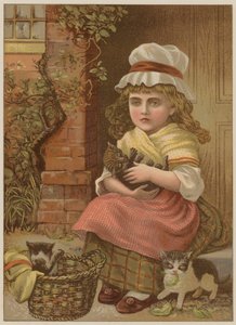 Tyttö kissanpennuineen (chromolitho) tekijältä Mary Ellen Edwards