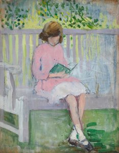 Tyttö lukee (öljy puulle) tekijältä Mary Ethel Hunter