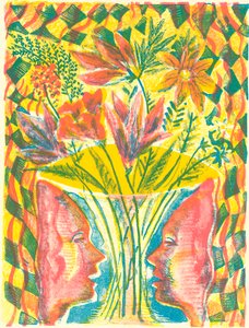 Kasvot ja kukat, 2015 (litografia) tekijältä Mary Kuper