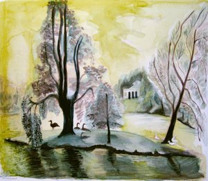Stourhead, iltajärvi, 2006 (akvarelli) tekijältä Mary Kuper