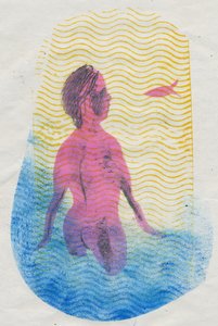 Uimari, 2018 (monoprintti) tekijältä Mary Kuper
