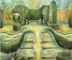 The Long Garden, Cliveden, linnut, 2002 (öljy aluksella) tekijältä Mary Kuper