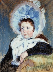 Dorothy erittäin suuressa konepellissä ja tummassa takissa, n. 1904 tekijältä Mary Cassatt