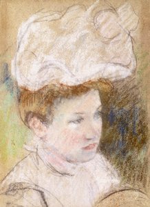 Leontine vaaleanpunaisessa pörröhatussa, 1898 tekijältä Mary Cassatt