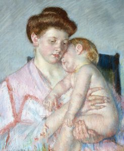 Sleepy Baby, n. 1910 (pastelli paperille) tekijältä Mary Stevenson Cassatt