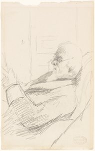 Taiteilijan isä lukemassa, noin 1883 (grafiitti, norsunluunväriselle paperiarkille). tekijältä Mary Stevenson Cassatt