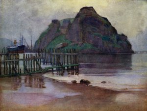 Laskuveden aamupäivällä, Dumbarton Rock (väri litho)