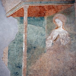 Masolino da Panicalen fresko Castiglionen kastekirkossa, yksityiskohta Marian ilmestyspäivästä (2)