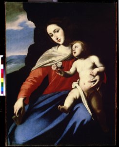 Neitsyt ja lapsi (Neitsyt ja lapsi). Massimo Stanzionen maalaus (noin 1585-noin 1658). Öljy kankaalle tekijältä Massimo Stanzione