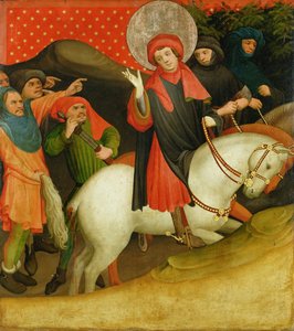 Pyhän Tuomaan pilkkaaminen, paneeli St. Thomasin alttarista Hampurin Pyhän Johanneksen kirkosta, alkoi vuonna 1424 (tempera ja öljy paneelissa)