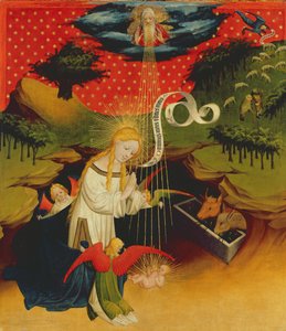 Syntymä, paneeli St. Thomasin alttarista Hampurin Pyhän Johanneksen kirkosta, alkoi vuonna 1424 (tempera ja öljy paneelissa)