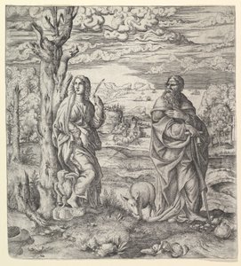 Pyhä Johannes ja Anthony maisemassa, n. 1544-45. tekijältä Master IQV