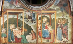 Syntymä ja tietäjien palvonta, Madonnan kappelista, Sacro Specon luostarista, Subiaco (fresko)