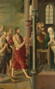 Alttaritaulun paneeli, jossa kiista lääkäreiden kanssa, toisella puolella on Kristuksen ilmestyminen äidilleen tekijältä Master of Alkmaar (attributed to)