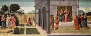 Susanna ja vanhimmat puutarhassa ja Susannan oikeudenkäynti vanhimpien edessä, n. 1500 tekijältä Master of Apollo and Daphne