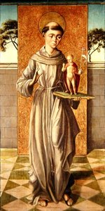 Pyhä Anthony Padovalainen Kristus-lapsen kanssa (öljy paneelissa) tekijältä Master of Astorga