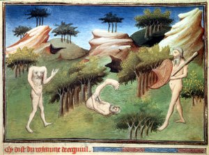 Marco Polon kuvaamia hirviöitä merkiteiden maasta. Miniatyyri otettu Marco Polon (1254-1324) Egertonin mestarin kuvituksesta "" The Book of Wonders"" ("" Maailman suunnittelu", "" Il Milione")