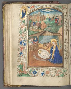 Tuntikirja Utrechtin käyttö: fol. 62v, Syntymä, c. 1460-1465.