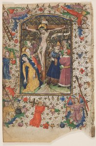 Lehti tuntikirjasta: Ristiinnaulitseminen, 1430-luku.