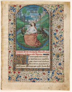 Lehti tuntikirjasta: John on Patmos (1 kahdesta leikatusta lehdestä) tekijältä Master of Jacques de Luxembourg