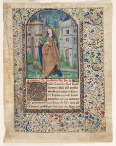 Lehti tuntikirjasta: St. Barbara (2/2 leikattua lehteä) tekijältä Master of Jacques de Luxembourg