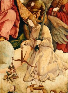 St. Michael Weighing Souls, yksityiskohta elokuvasta "The Holy Trinity" (öljy paneelissa)