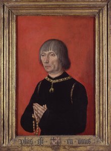""Muotokuva Bruggen Louisista, Gruuthusen herra (1422-1492)"" Prinssien muotokuvien mestarin maalaus (aktiivinen noin 1450) Noin 1490 Groeningemuseum, Brugge tekijältä Master of Portraits of Princes