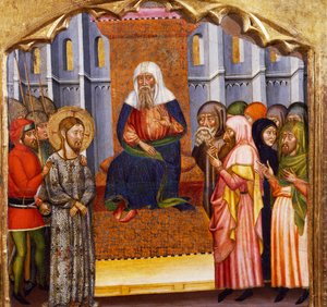 Jeesuksen oikeudenkäynti, Rubion mestari (1300-luku), Santa Marian kirkon alttaritaulun predella, Rubio, maalaus puulle.