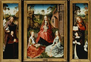 Madonna ja lapsi pyhien ja lahjoittajien kanssa (öljy paneelissa) tekijältä Master of Saint Anna