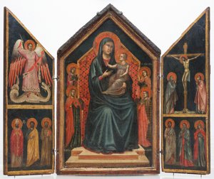 Madonna ja lapsi sekä pyhimykset Lucy, Margareta, Maria Magdaleena ja Katariina Aleksandrialainen.