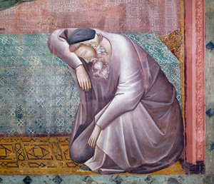 Pyhän Franciscuksen tarinat, yksityiskohta Gregorius IX:n ilmestymisestä, Pyhän Cecilian (1200-1300-luvulla) fresko, Yläkirkko, Pyhän Franciscuksen Assisilaisen paavin basilika (UNESCOn maailmanperintöluettelo, 2000), Assisi, Umbria, Italia
