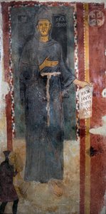 Pyhän Francois Assisilaisen (1181-1226) esitys Tämä on varmasti ensimmäinen esitys pyhimyksestä, joka teloitettiin hänen ollessaan elossa, ilman leimautumista ja ilman aureolia. Hänellä on paperi tai hänelle on kirjoitettu latinaksi "" Pax huic Domui"" (Ra tekijältä Master of Saint Francis of Assisi