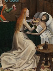Yksityiskohta Pyhän Nikolauksen hyväntekeväisyydestä, Pyhän Nikolauksen alttaritaulusta, n. 1486-1493 (öljy paneelissa)