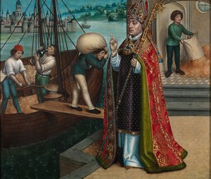 Viljan ihme, Pyhän Nikolauksen alttaritaulusta, n. 1486-1493 (öljy paneelille)