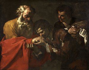 Tuhlaajapojan paluu, n. 1630-1650 tekijältä Master of the Annunciation to the Shepherds